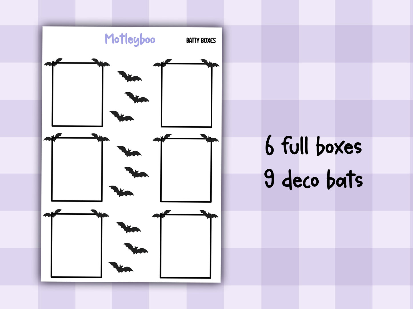 Batty Functional Planner Stickers, Full boxes, Goth Weekly Planner Supplies
