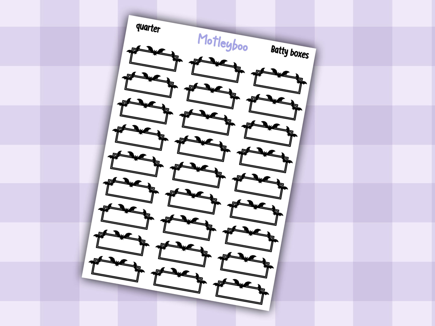Batty Functional Planner Stickers, Quarter and Half Boxes, Goth Weekly Planner Supplies