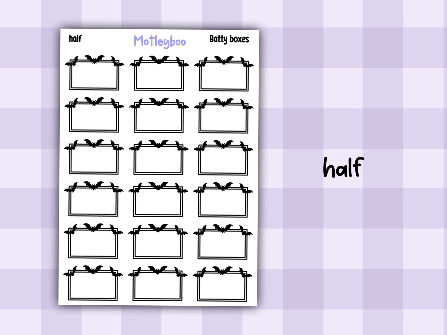 Batty Functional Planner Stickers, Quarter and Half Boxes, Goth Weekly Planner Supplies