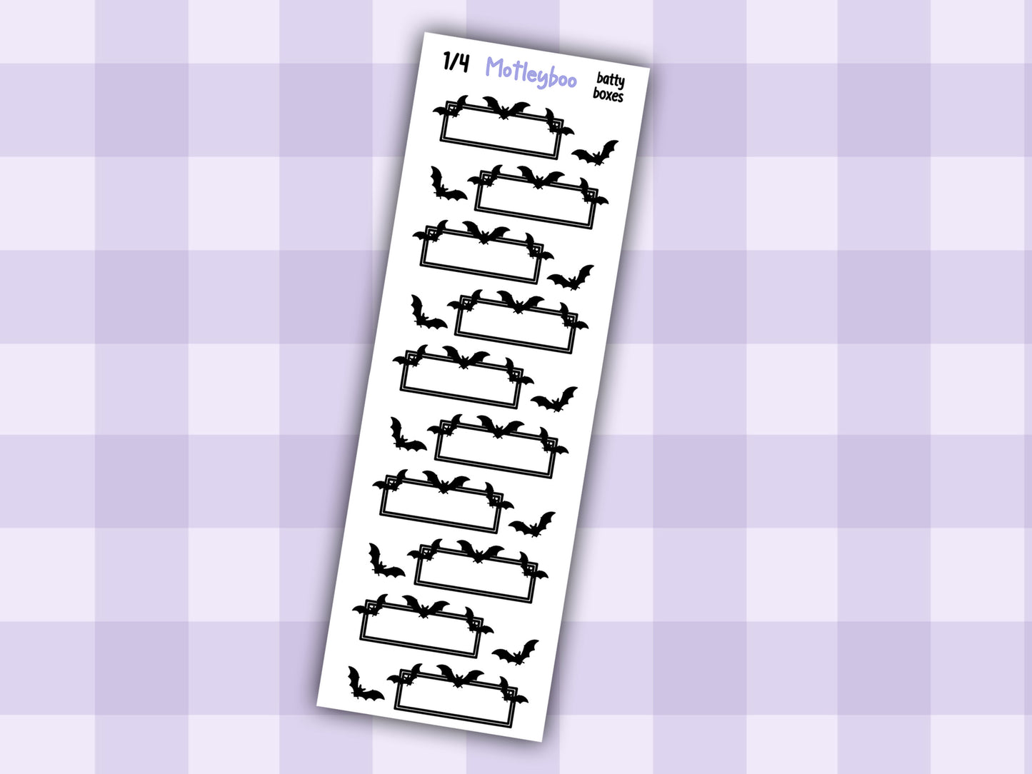 Batty Functional Planner Stickers, Quarter and Half Boxes, Goth Weekly Planner Supplies, SMALL SHEETS