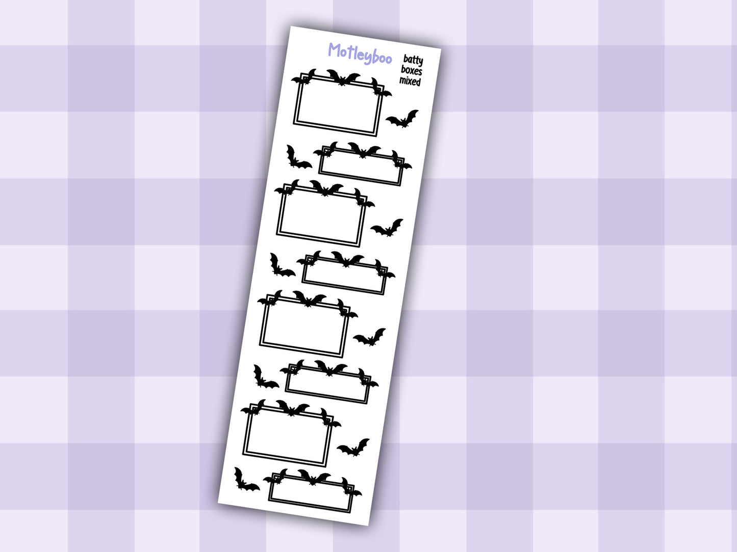 Batty Functional Planner Stickers, Quarter and Half Boxes, Goth Weekly Planner Supplies, SMALL SHEETS