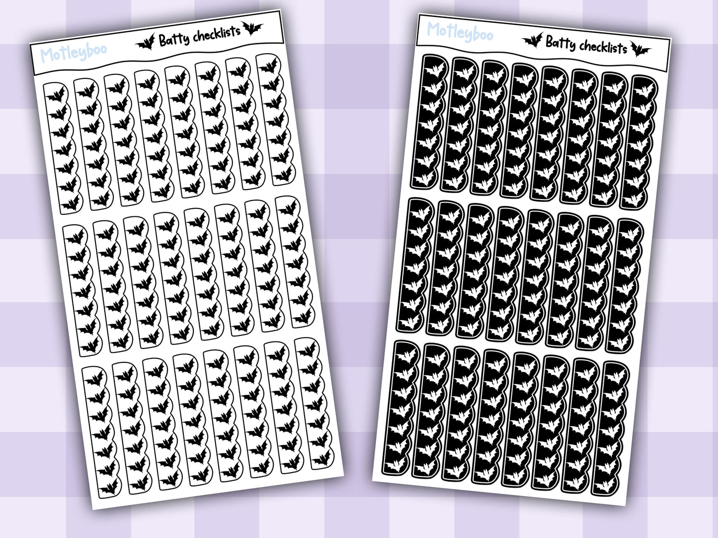 Checklist planner stickers for goth planners, spooky Halloween journaling, functional sticker sheet, to-do stickers, vertical stickers, bats