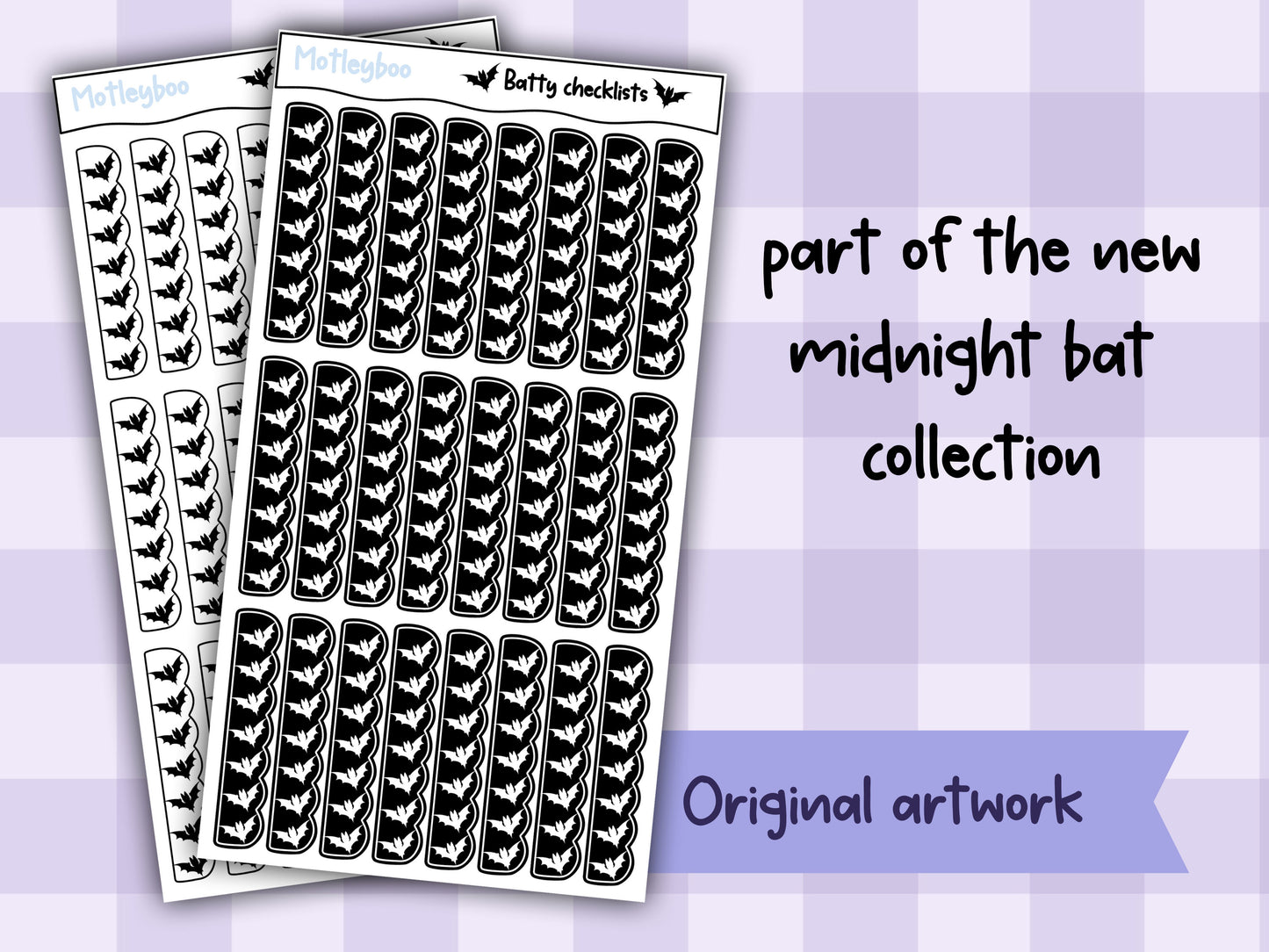 Checklist planner stickers for goth planners, spooky Halloween journaling, functional sticker sheet, to-do stickers, vertical stickers, bats