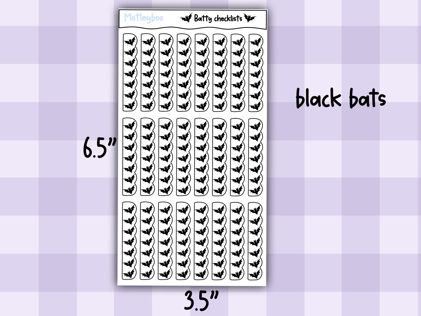 Checklist planner stickers for goth planners, spooky Halloween journaling, functional sticker sheet, to-do stickers, vertical stickers, bats