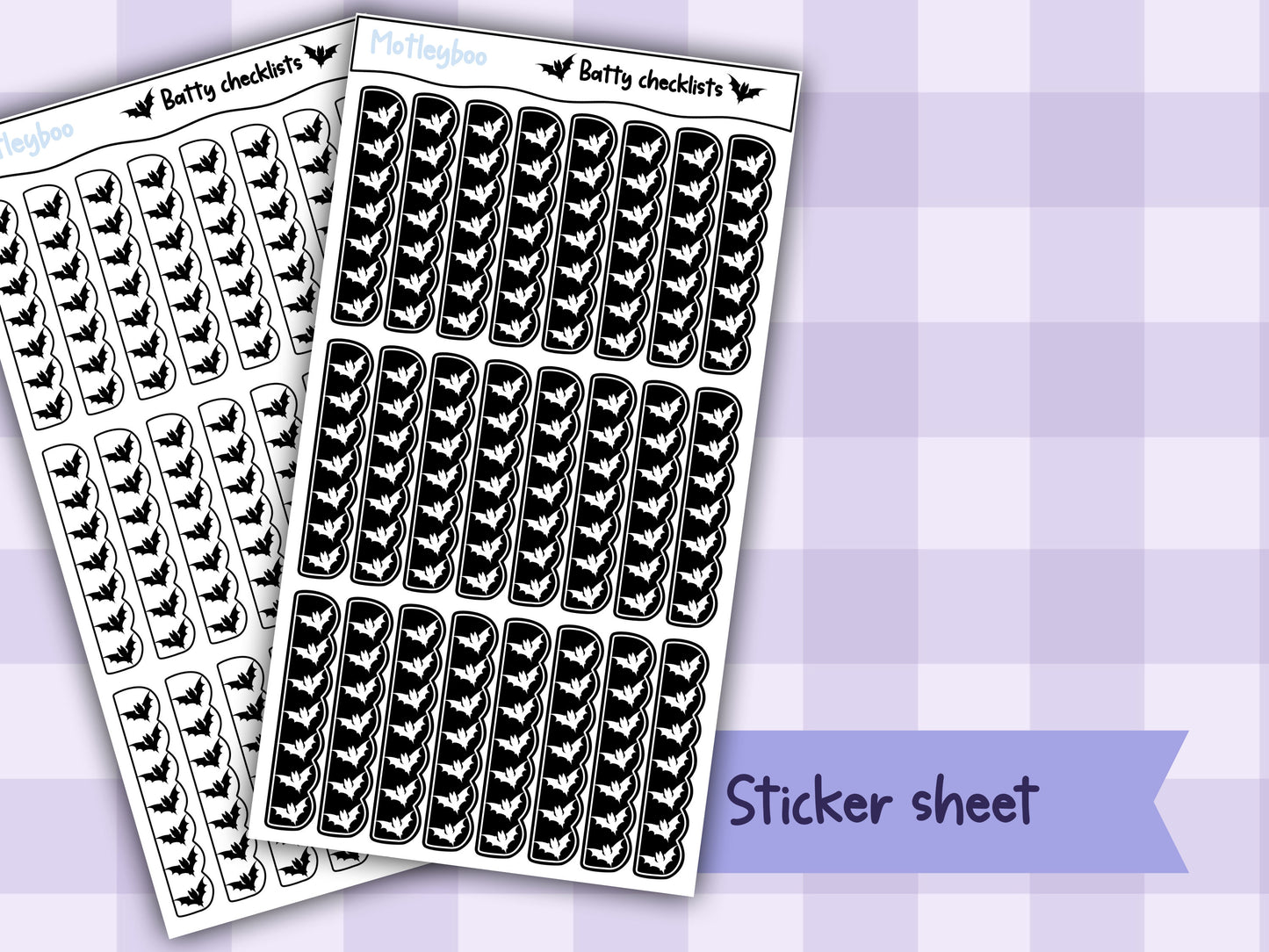 Checklist planner stickers for goth planners, spooky Halloween journaling, functional sticker sheet, to-do stickers, vertical stickers, bats