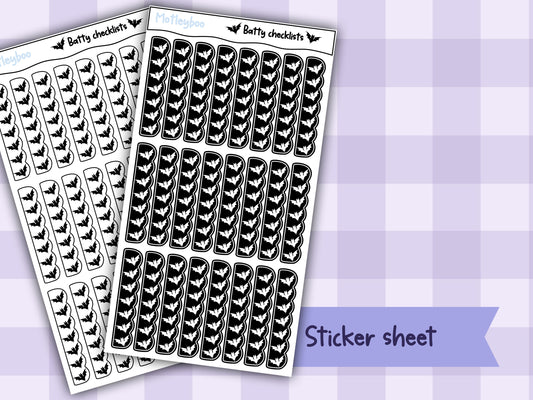 Checklist planner stickers for goth planners, spooky Halloween journaling, functional sticker sheet, to-do stickers, vertical stickers, bats