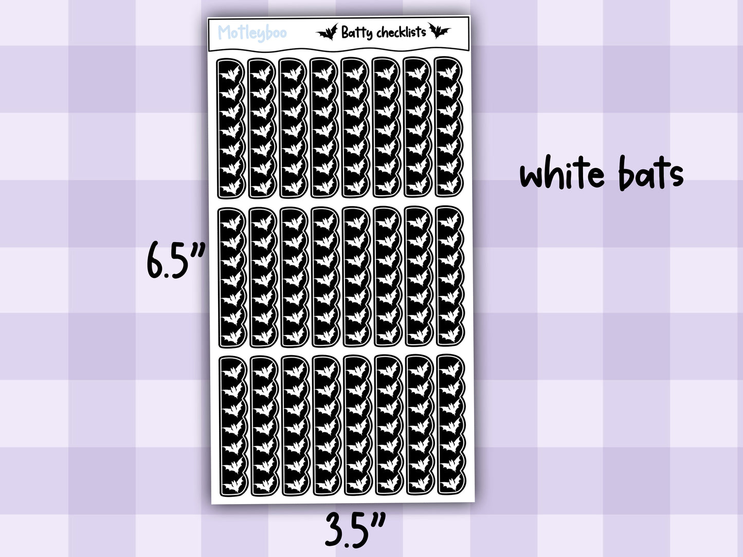 Checklist planner stickers for goth planners, spooky Halloween journaling, functional sticker sheet, to-do stickers, vertical stickers, bats