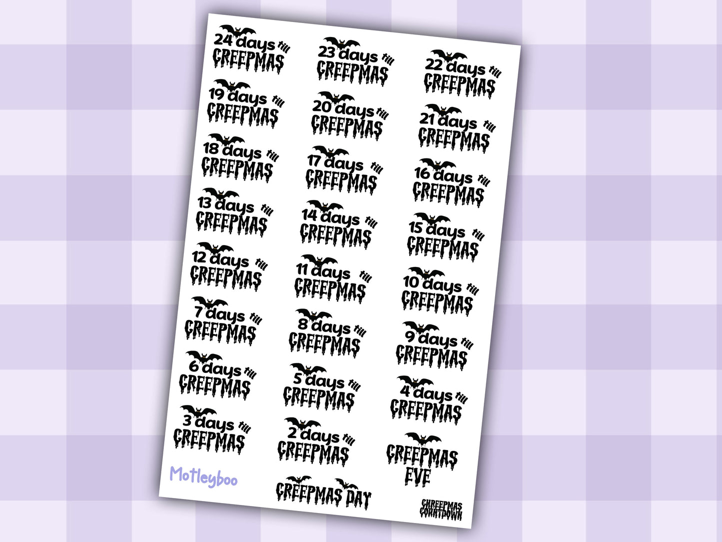 Creepmas Countdown Planner Stickers: Goth Christmas Deco Stickers
