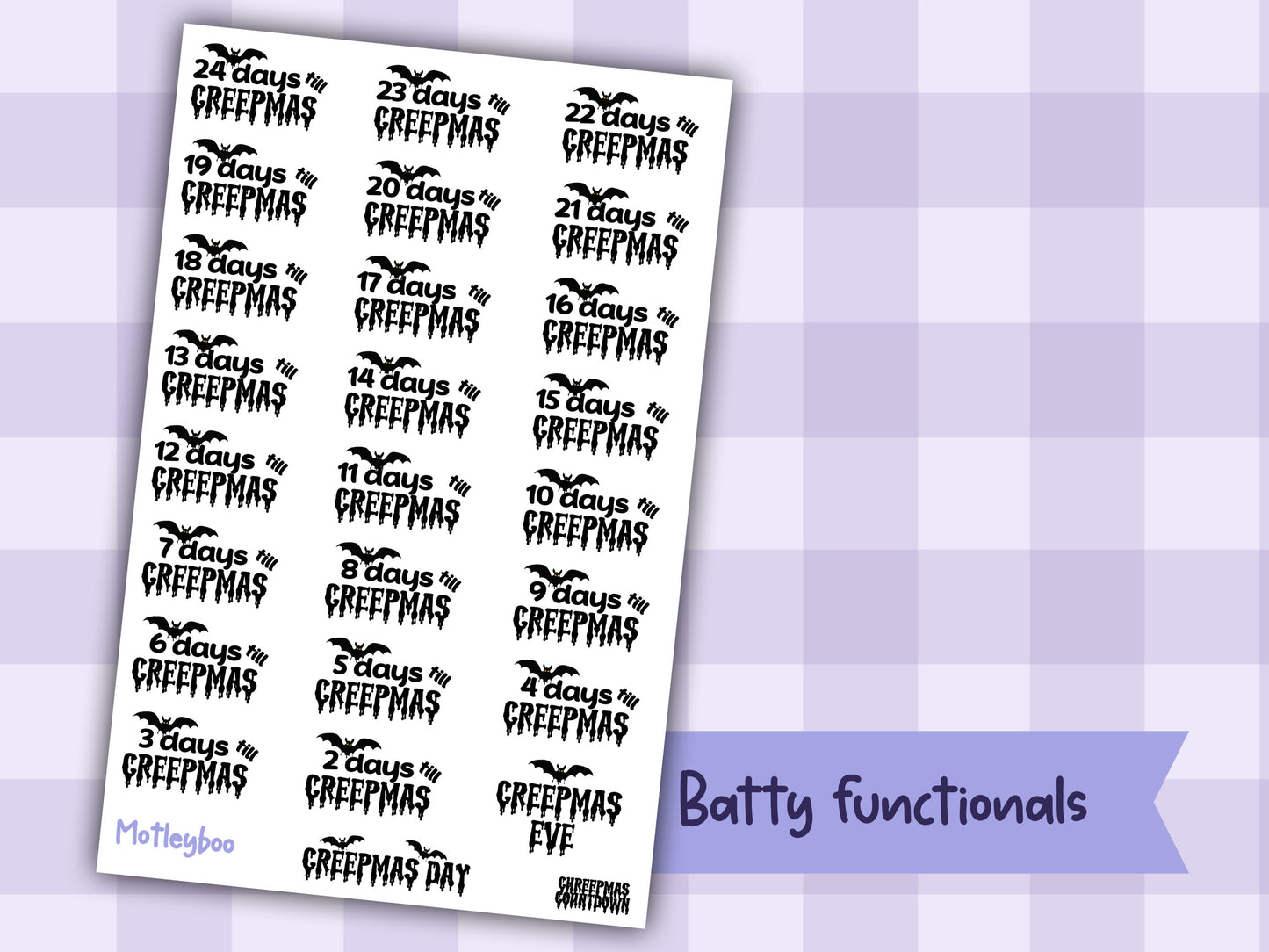 Creepmas Countdown Planner Stickers: Goth Christmas Deco Stickers