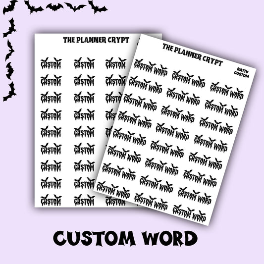 Script words, planner stickers, bat stickers, goth planner, vertical planner, small journal, functional stickers, weekly planner, hobo week