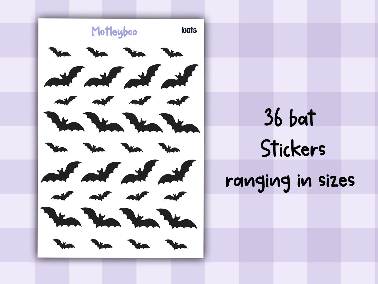 Batty Functional Planner Stickers, Goth Weekly Planner Supplies, Spooky Bats