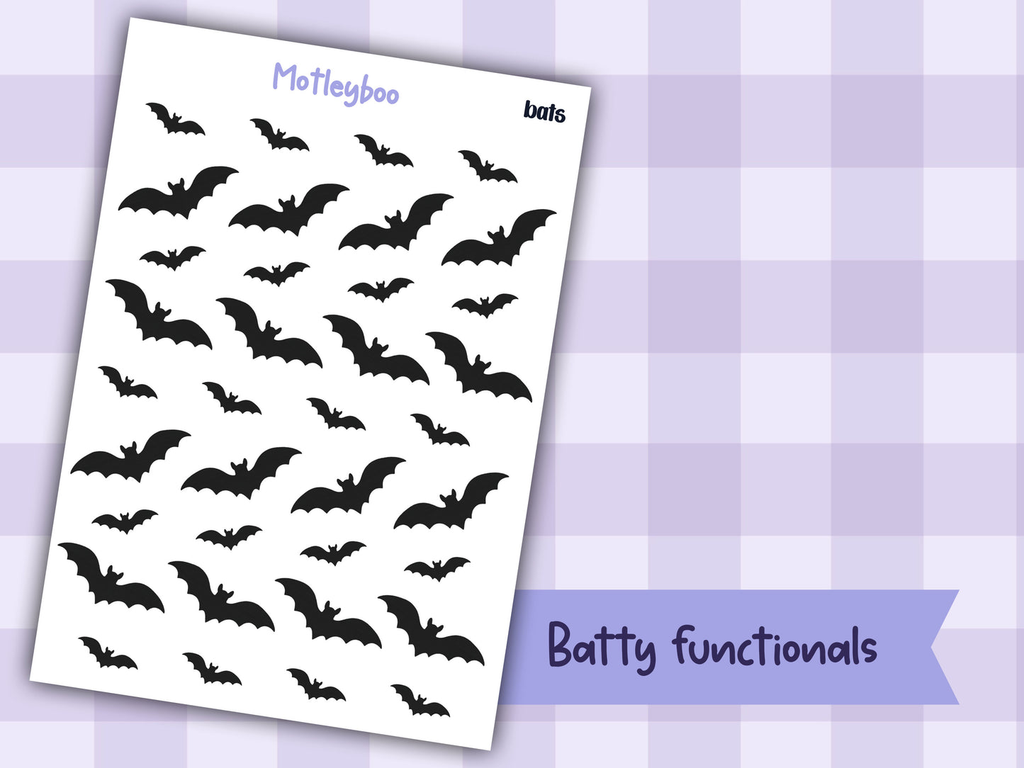Batty Functional Planner Stickers, Goth Weekly Planner Supplies, Spooky Bats