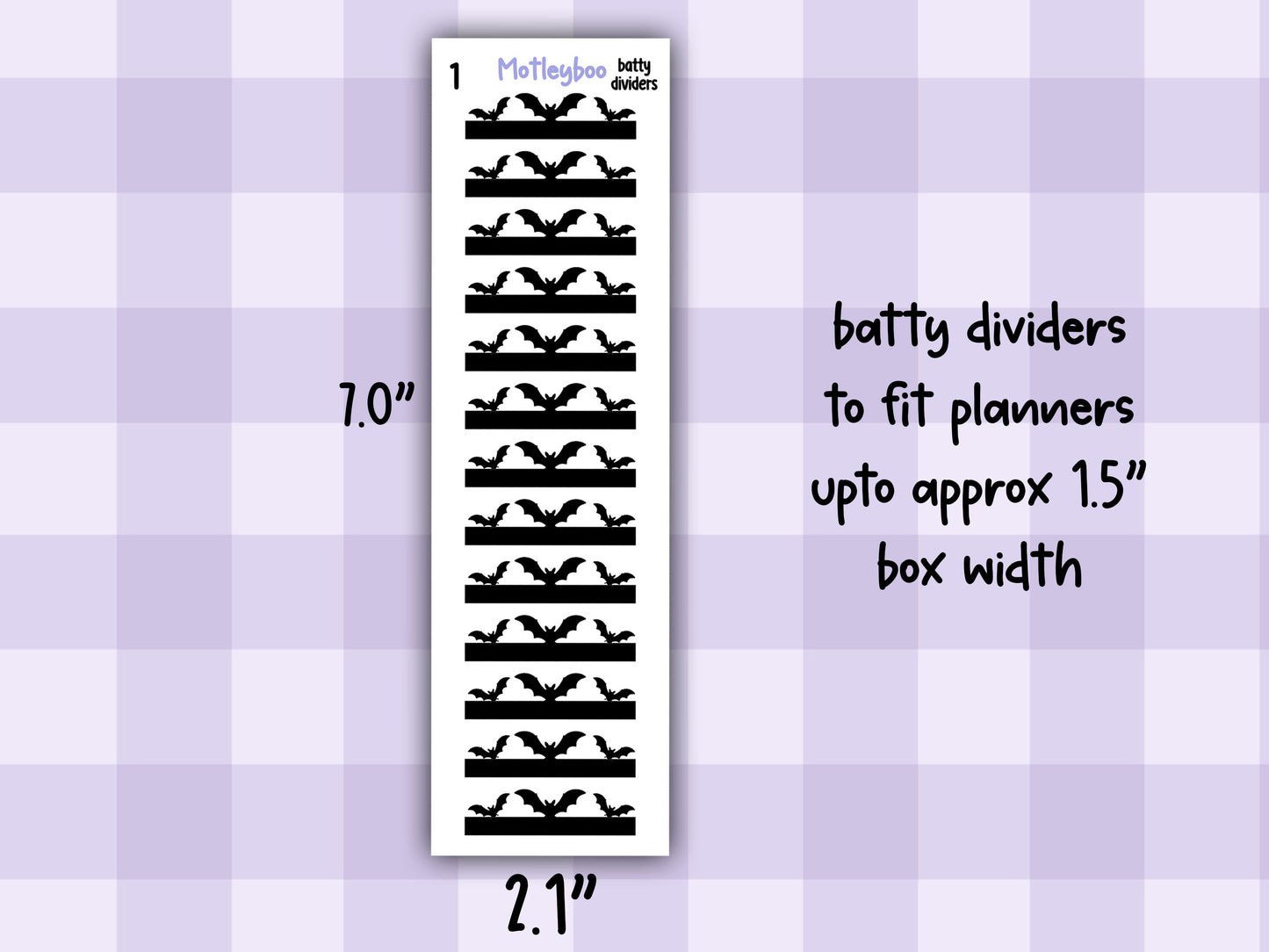 Gothic functional planner stickers, headers and dividers for planner boxes. spooky journaling, BATTY