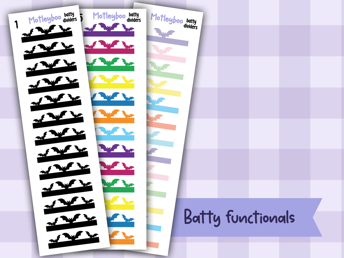 Gothic functional planner stickers, headers and dividers for planner boxes. spooky journaling, BATTY