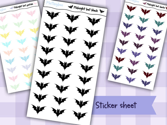 Sticker sheets for Halloween planners, spooky Halloween journaling, functional stickers, spooky season stickers, bat stickers, goth planner