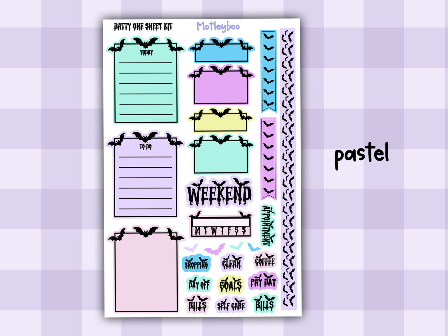 Gothic Bat Weekly Planner Stickers, Functional Planner Boxes