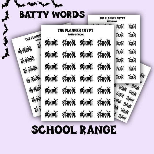 Script words, planner stickers, bats, spooky, goth planner, vertical planner, small journal, functional stickers, weekly planner, hobo week