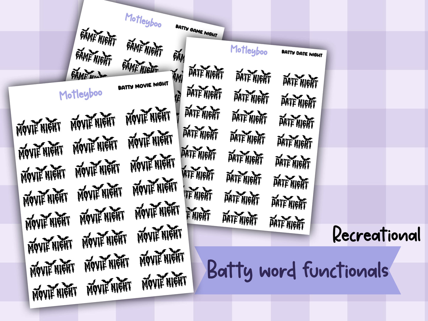 Bat Planner Stickers, Goth Journal Recreational Functional Words,