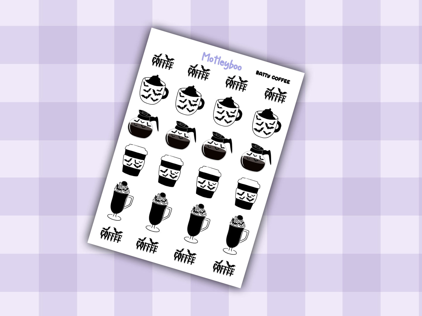 Bat Coffee Planner Stickers, Spooky Goth Functional Words (Batty Collection)