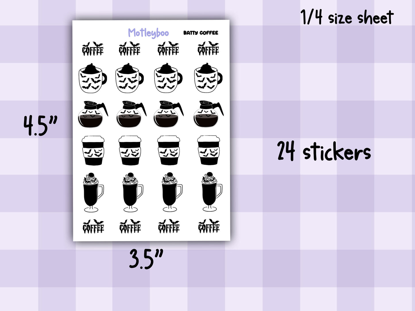 Bat Coffee Planner Stickers, Spooky Goth Functional Words (Batty Collection)