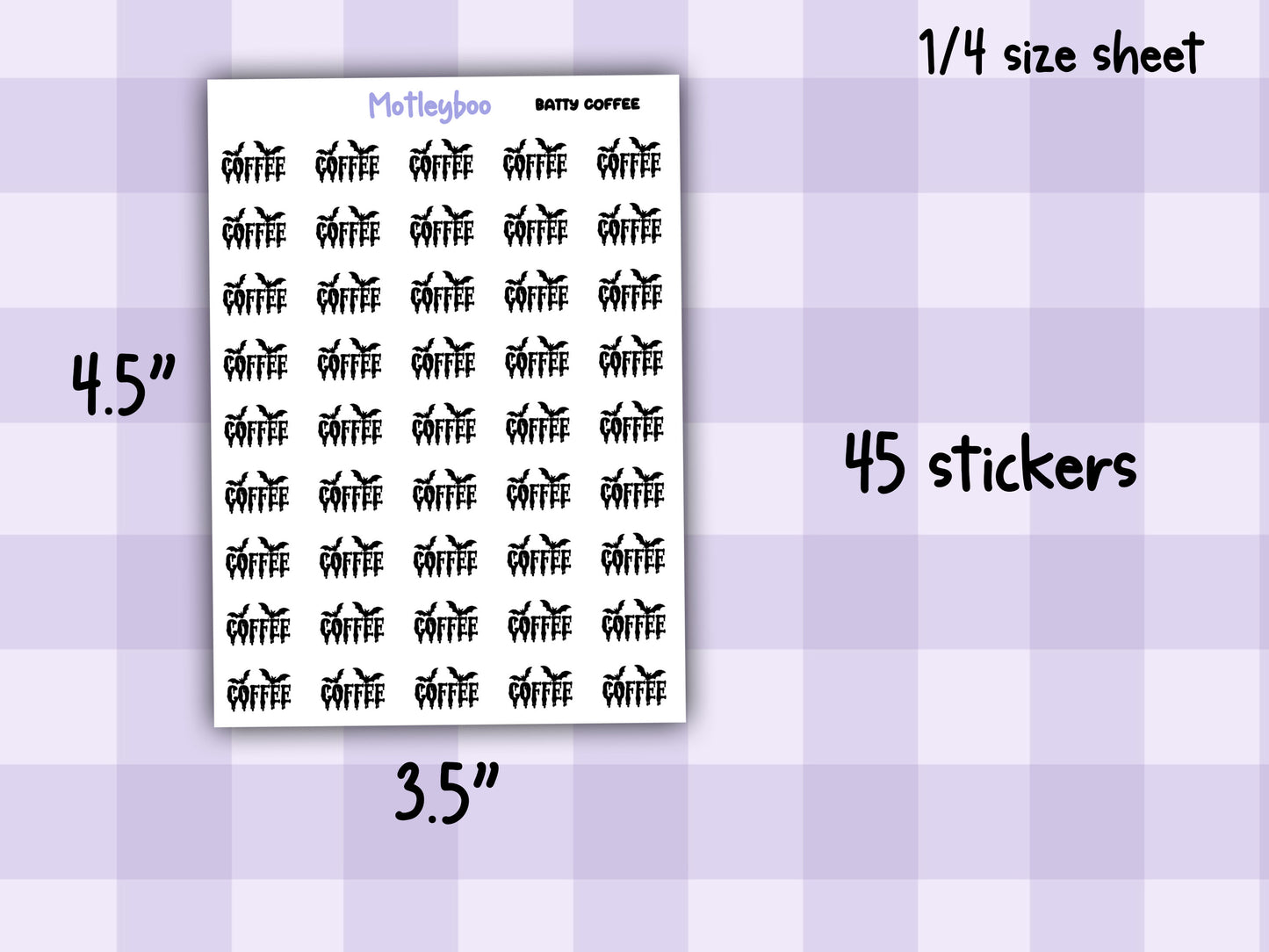 Bat Coffee Planner Stickers, Spooky Goth Functional Words (Batty Collection)