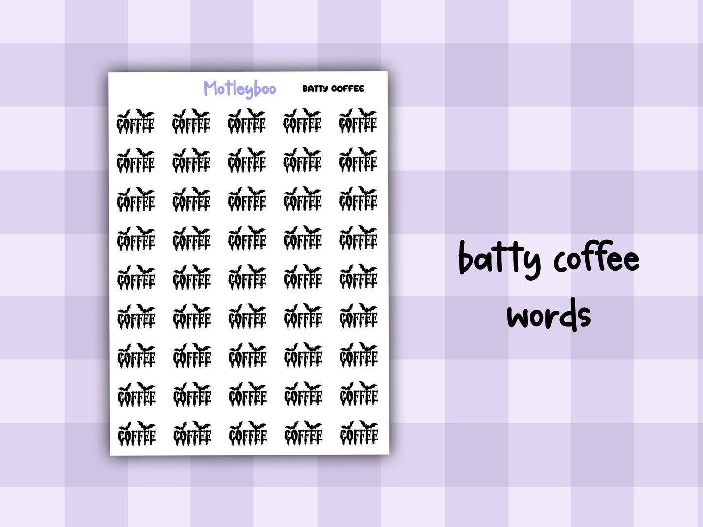 Bat Coffee Planner Stickers, Spooky Goth Functional Words (Batty Collection)