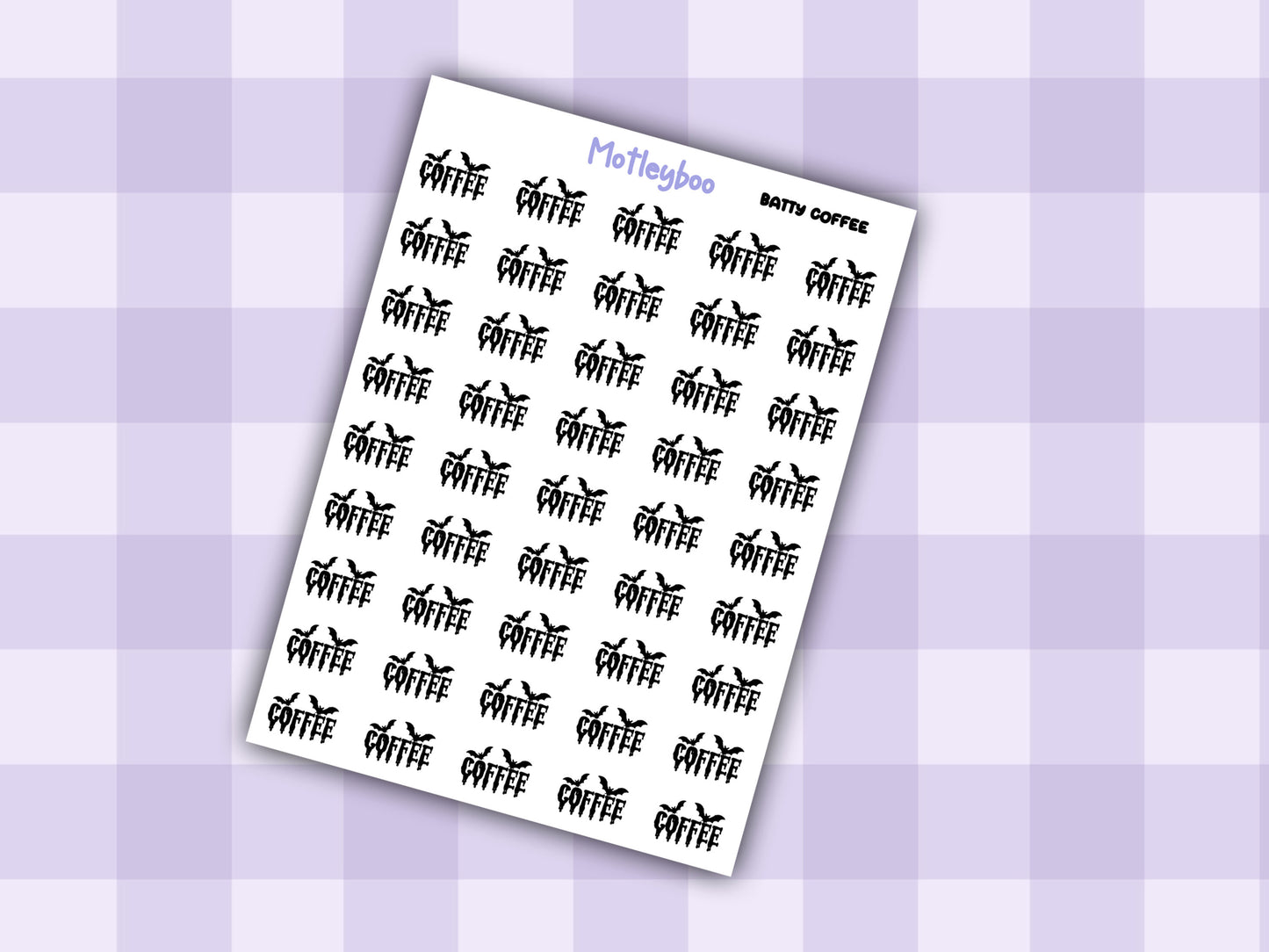 Bat Coffee Planner Stickers, Spooky Goth Functional Words (Batty Collection)