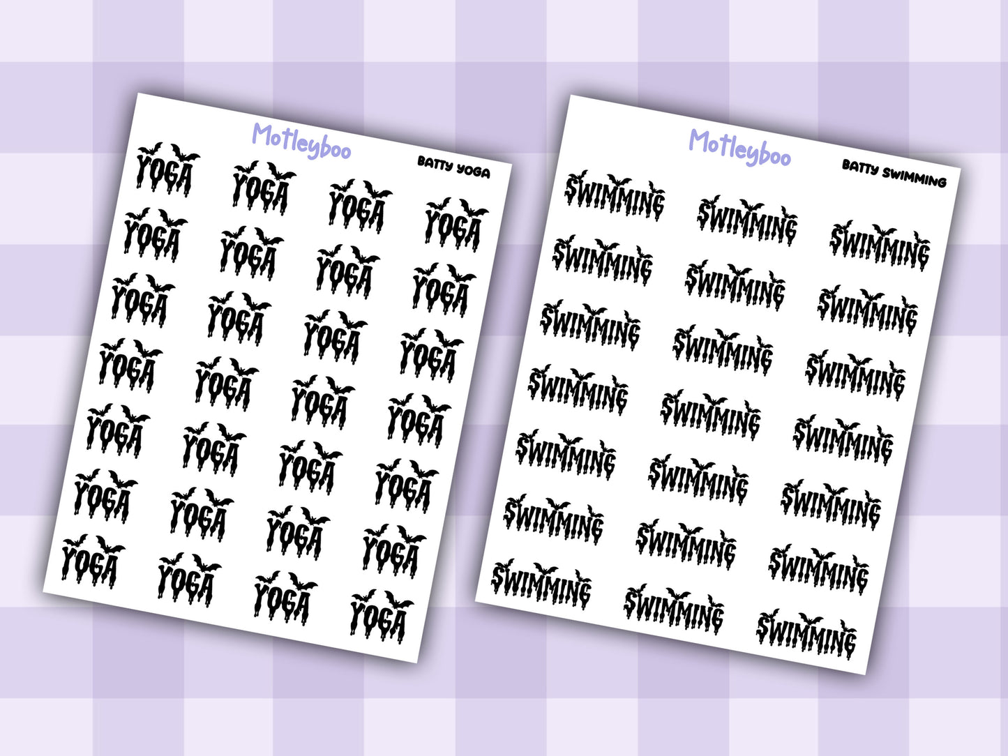 Bat Planner Stickers, Batty Words, Goth Journal Stickers, fitness functional stickers, goth planner