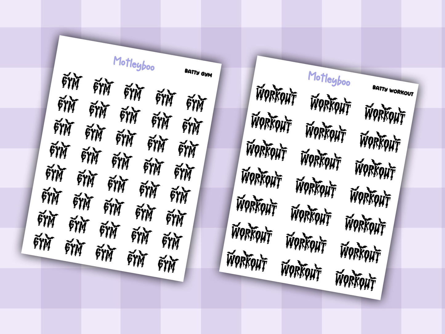Bat Planner Stickers, Batty Words, Goth Journal Stickers, fitness functional stickers, goth planner