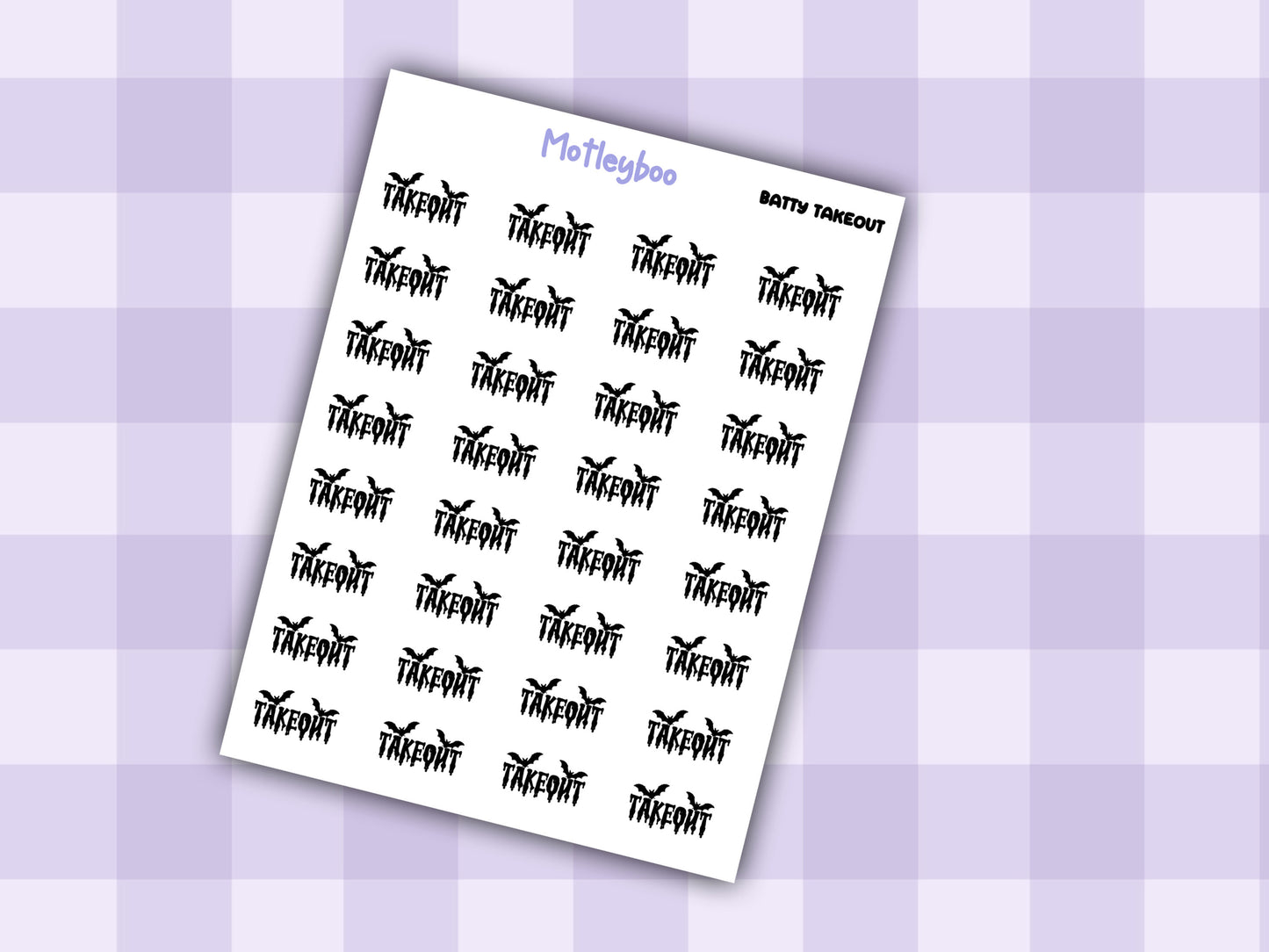 Bat Planner Stickers, Goth Spooky Food Words, Batty Range