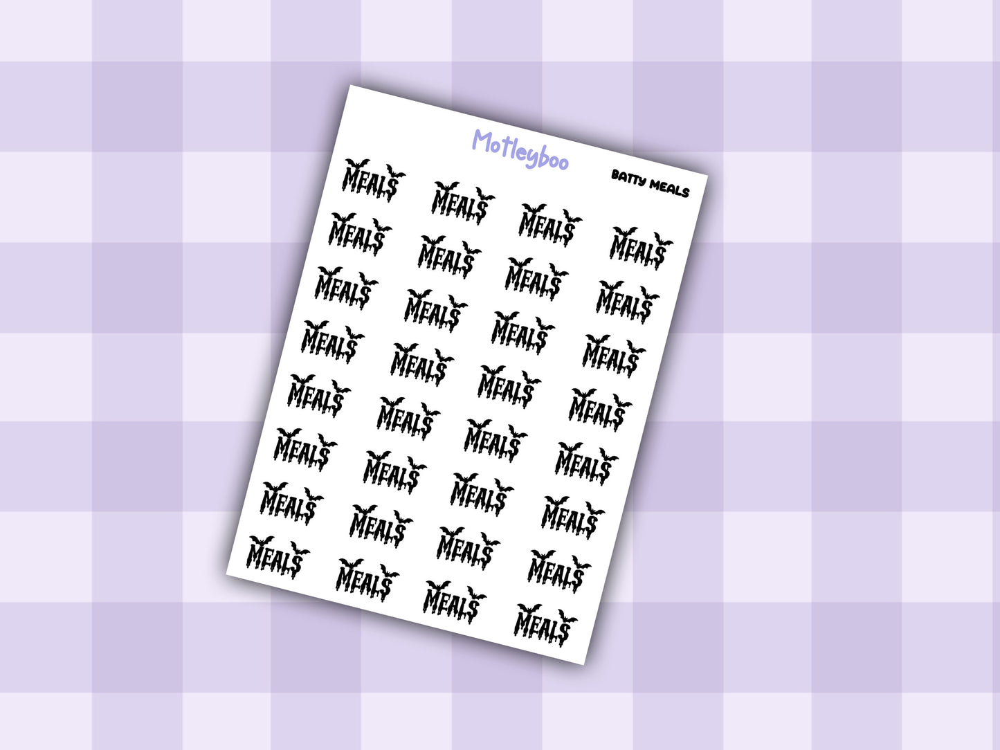 Bat Planner Stickers, Goth Spooky Food Words, Batty Range