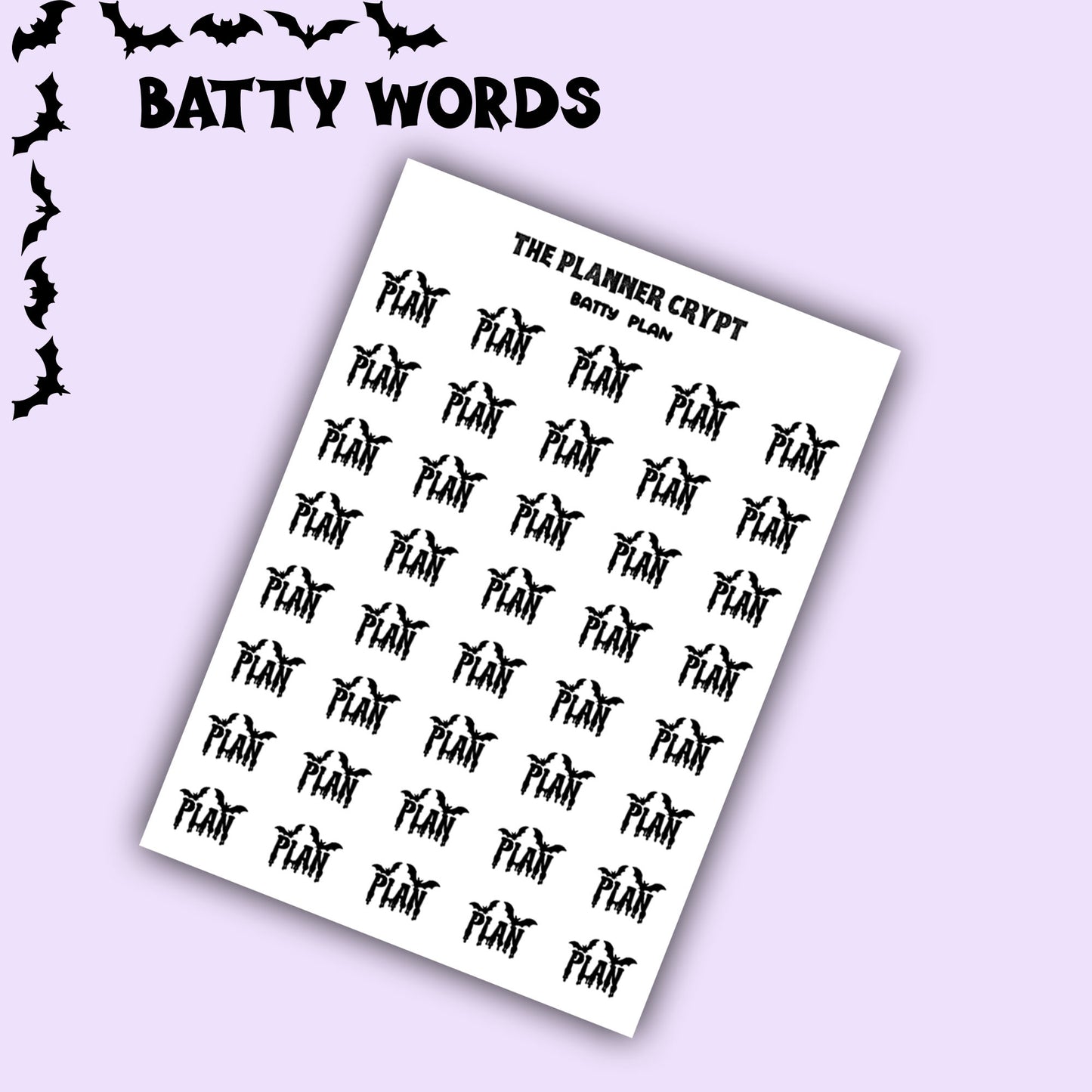 Script words, planner stickers, bats, spooky, goth planner, vertical planner, small journal, functional stickers, weekly planner, hobo week
