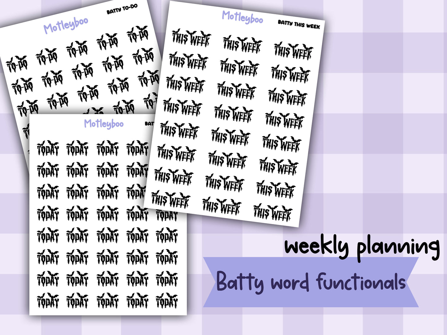 Bat Planner Stickers, Spooky Goth Journal Stickers, weekly planner functional stickers,
