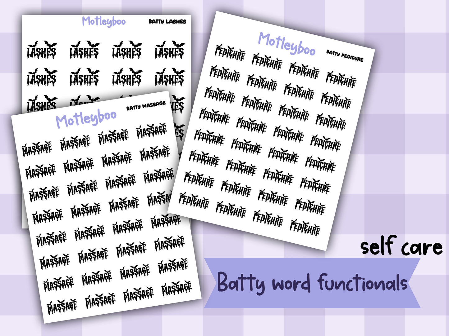 Bat Planner Stickers, Batty Words, Goth Journal Stickers, self care functional stickers, goth planner