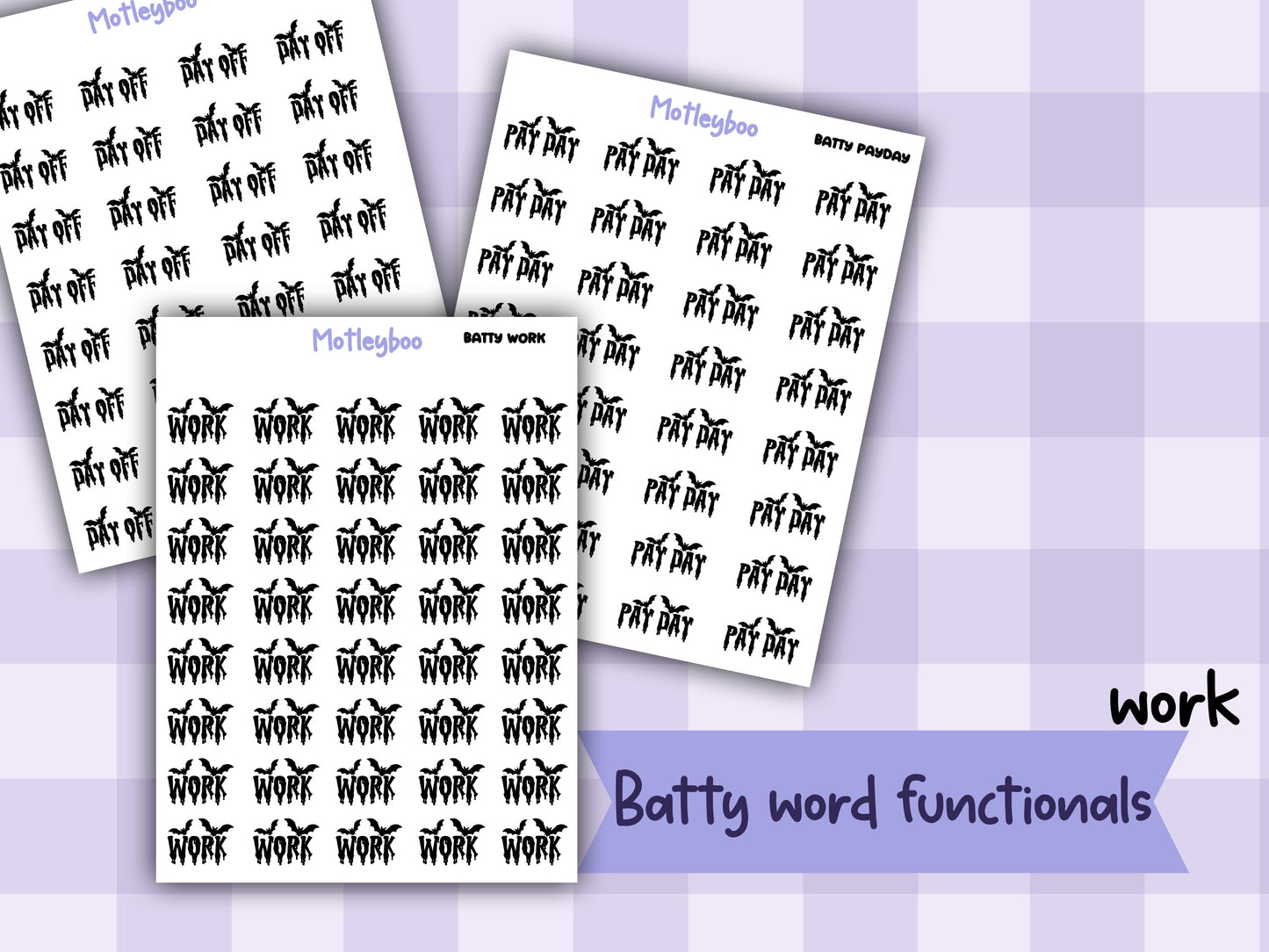 Batty Words Planner Stickers, Spooky Goth Journal Stickers, work planning, gothic planner, functional word stickers
