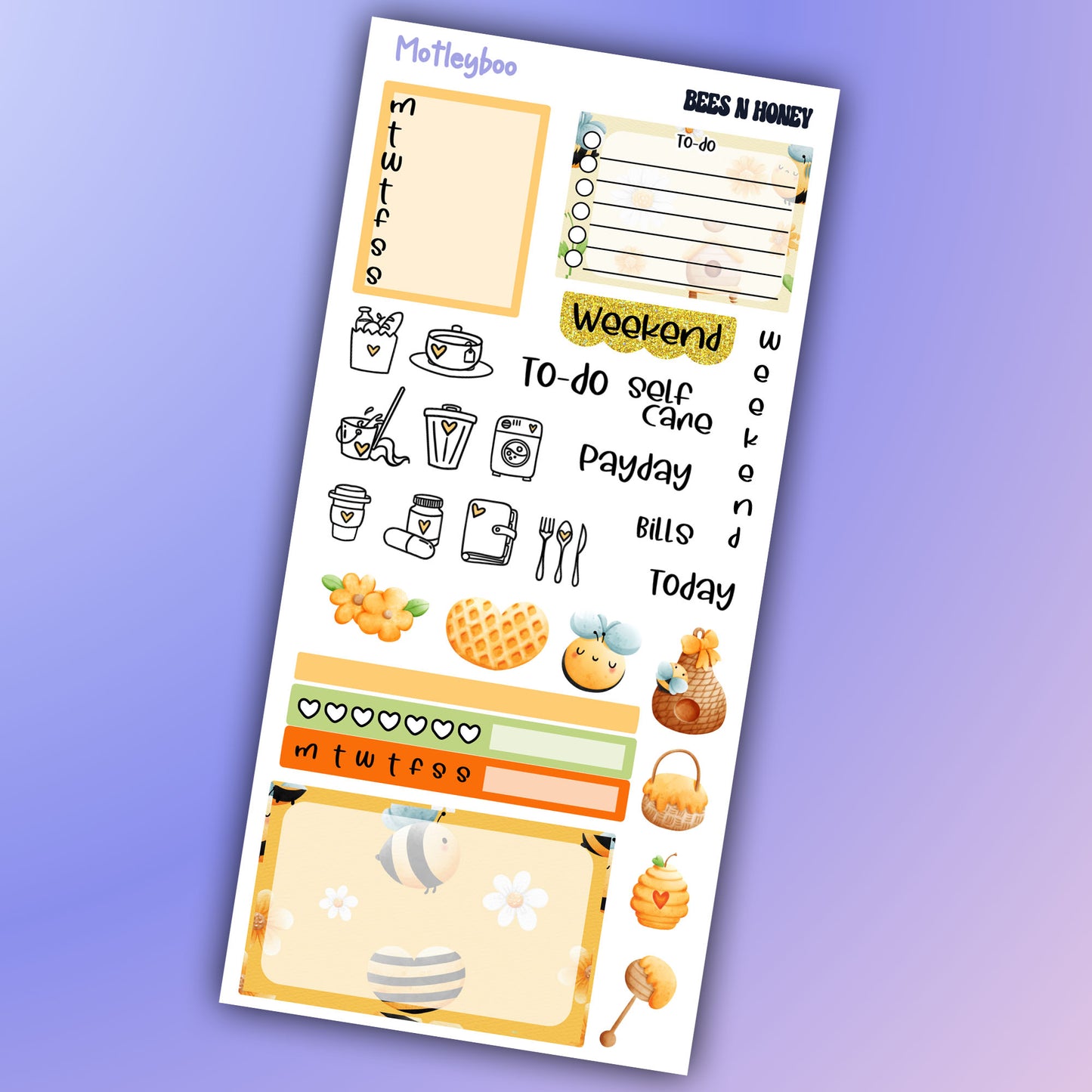 Hobonichi weeks kit, weekly sticker kit, bee stickers, gnome stickers, summer sticker, small journal, flower stickers, planners, bee lovers