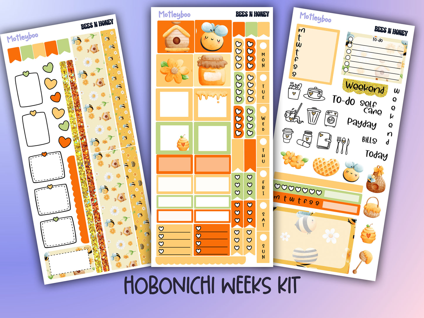 Hobonichi weeks kit, weekly sticker kit, bee stickers, gnome stickers, summer sticker, small journal, flower stickers, planners, bee lovers