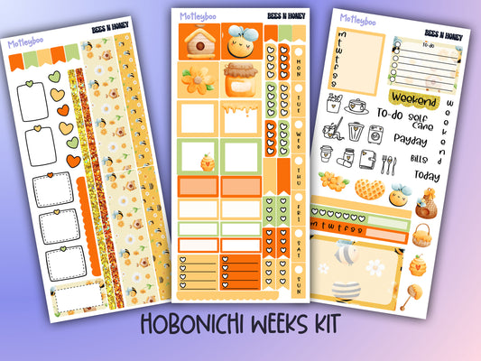 Hobonichi weeks kit, weekly sticker kit, bee stickers, gnome stickers, summer sticker, small journal, flower stickers, planners, bee lovers