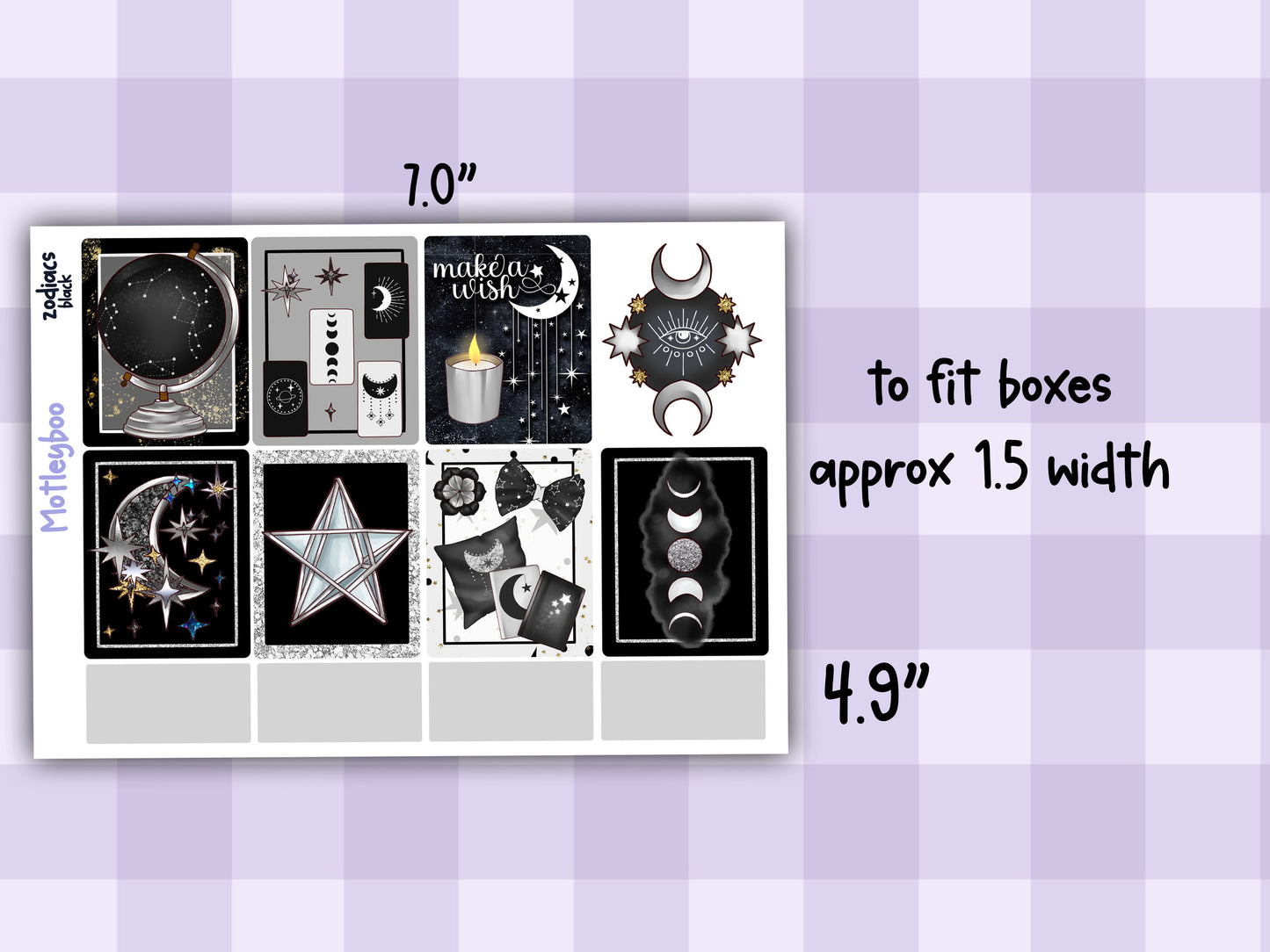 Black Zodiac Celestial Weekly Planner Sticker Kit for vertical planners, Witchy vibes
