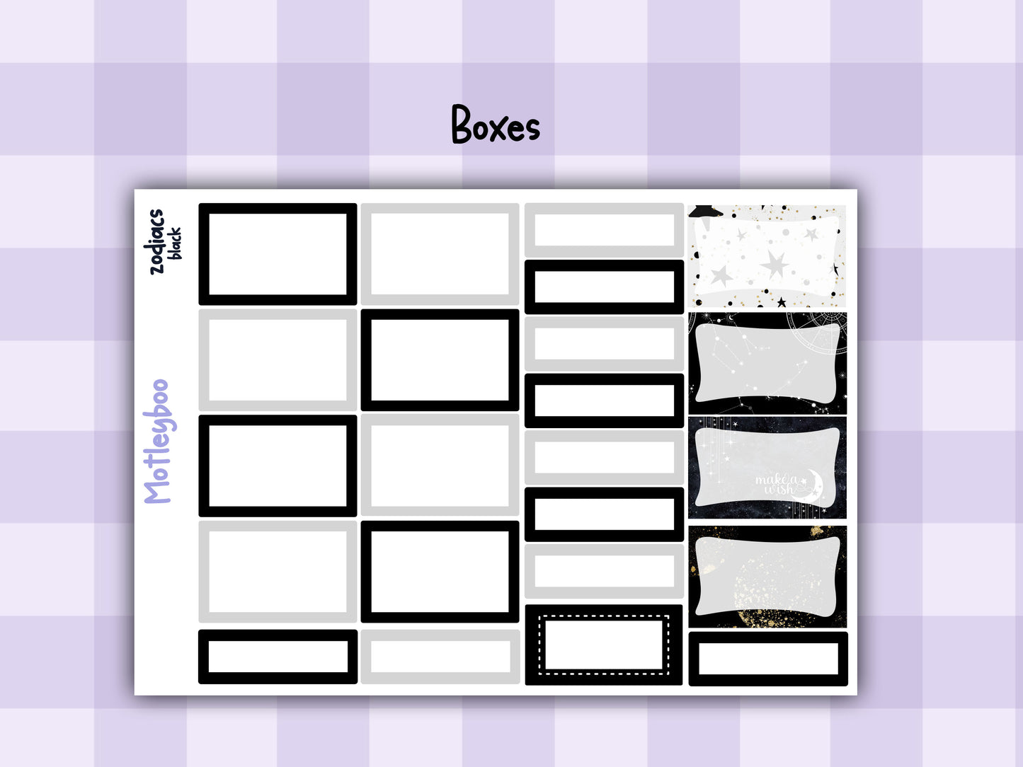 Black Zodiac Celestial Weekly Planner Sticker Kit for vertical planners, Witchy vibes
