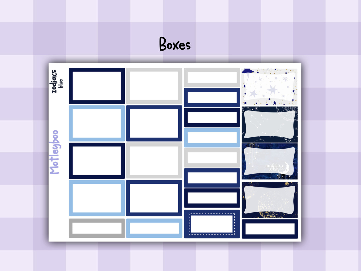 Blue Zodiac Celestial Weekly Planner Sticker Kit for vertical planners, Witchy vibes