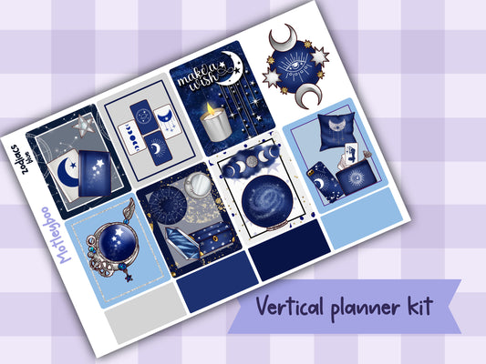 Blue Zodiac Celestial Weekly Planner Sticker Kit for vertical planners, Witchy vibes