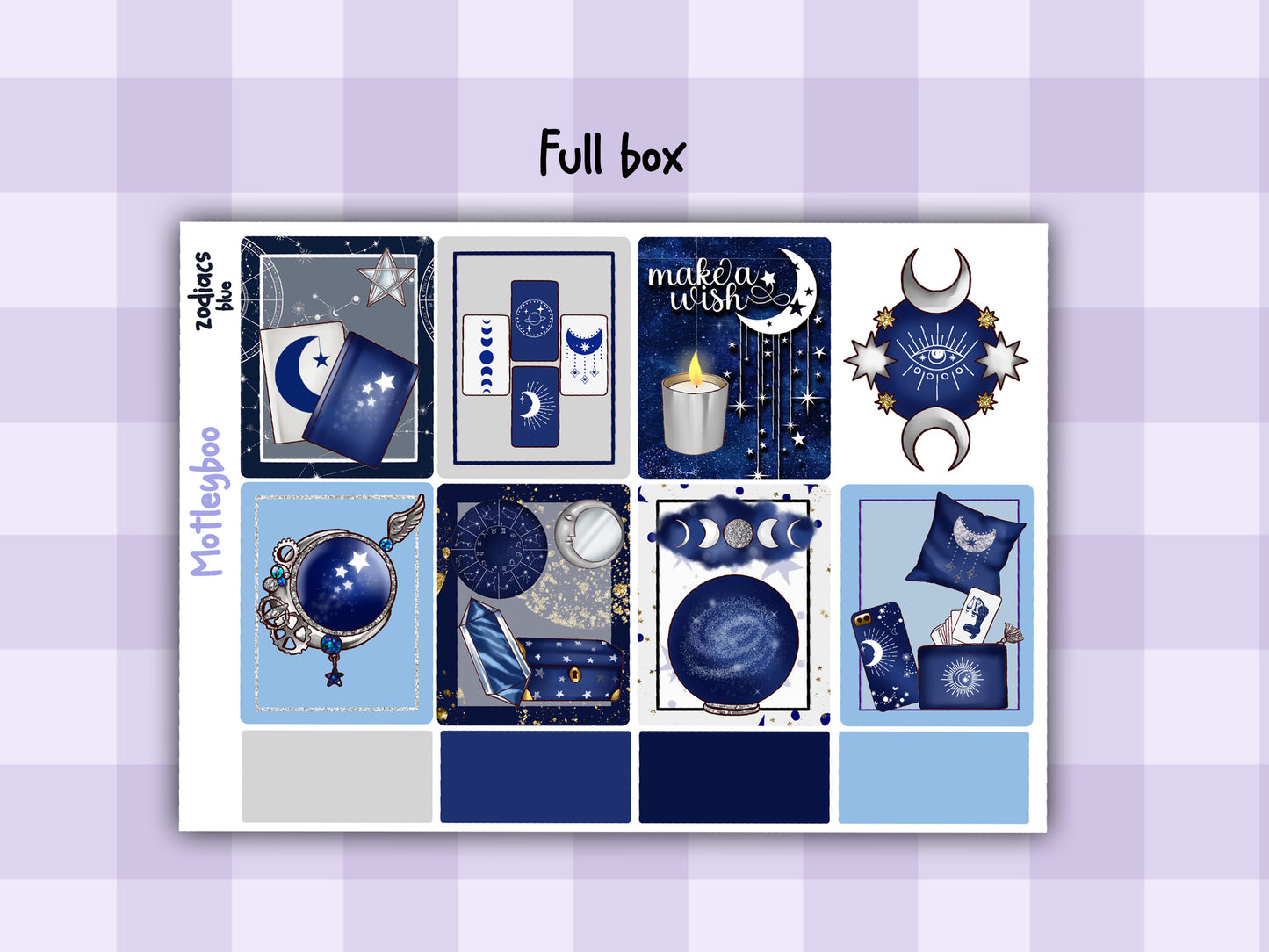 Blue Zodiac Celestial Weekly Planner Sticker Kit for vertical planners, Witchy vibes