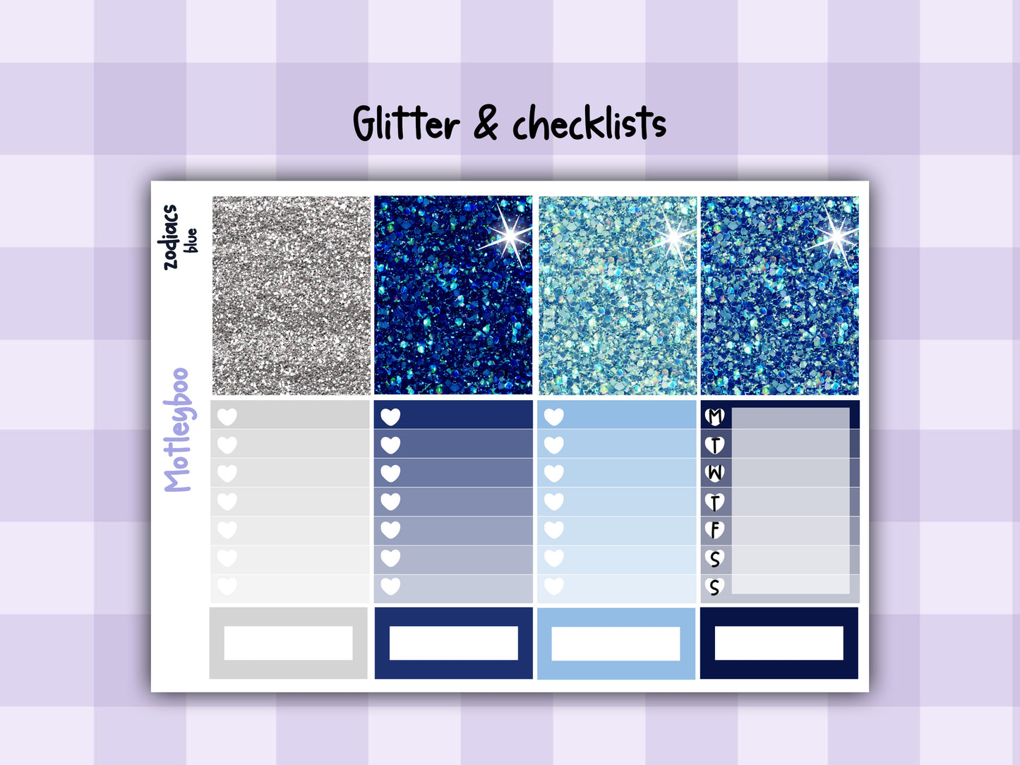 Blue Zodiac Celestial Weekly Planner Sticker Kit for vertical planners, Witchy vibes