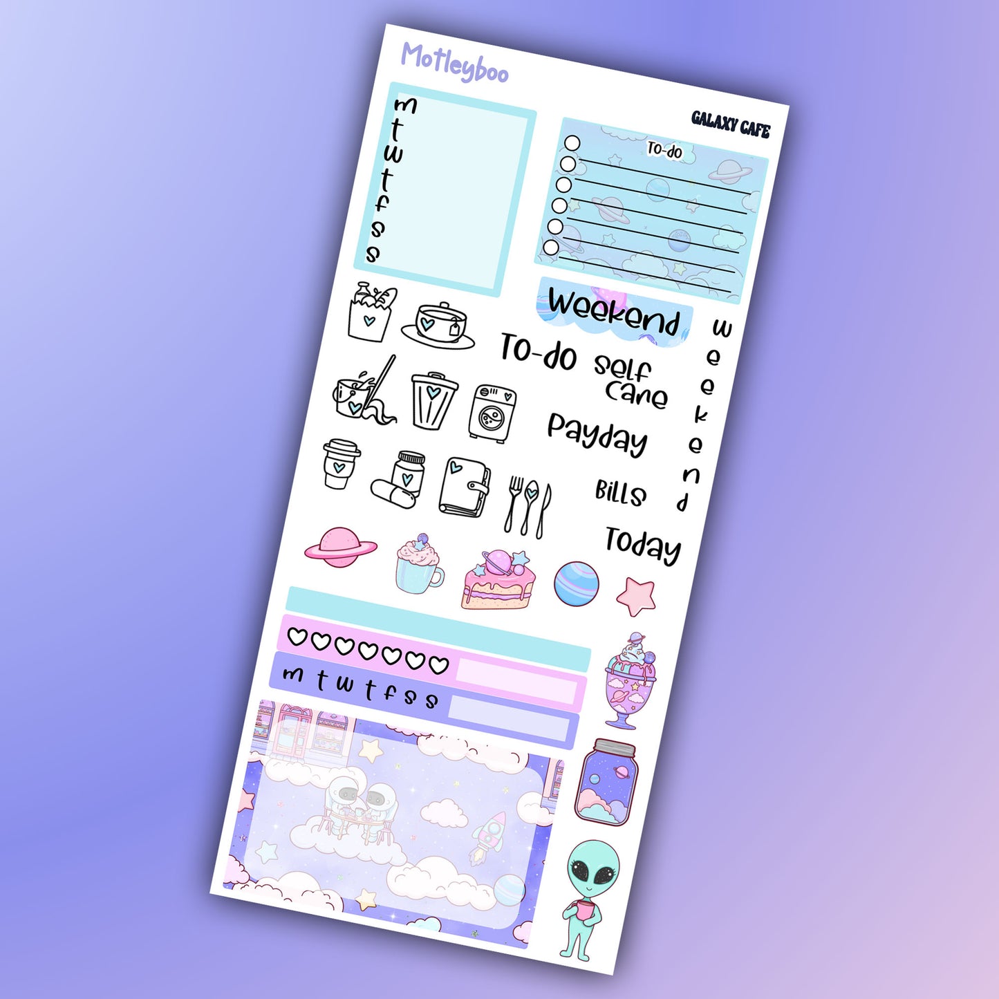 Hobonichi weeks, sticker kit, hobonichi planner, galaxy cafe