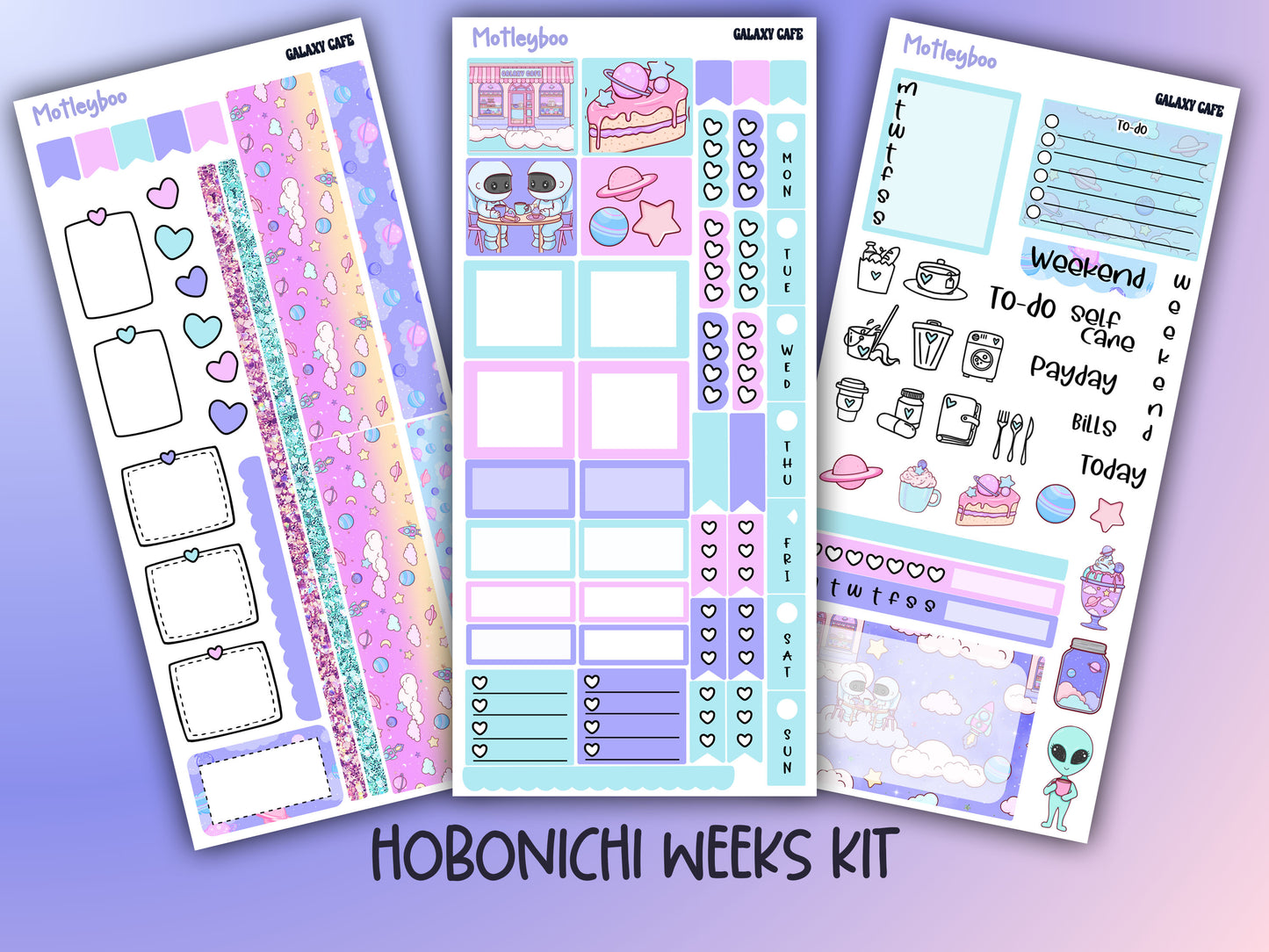 Hobonichi weeks, sticker kit, hobonichi planner, galaxy cafe