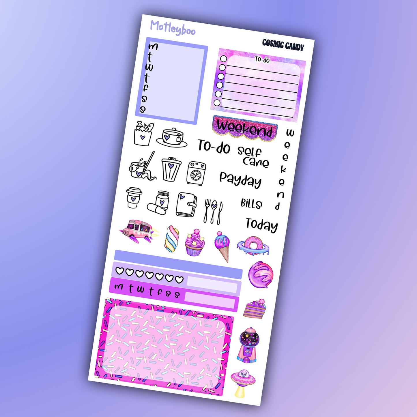 Hobonichi weeks, weekly planner sticker kit, cosmic candy