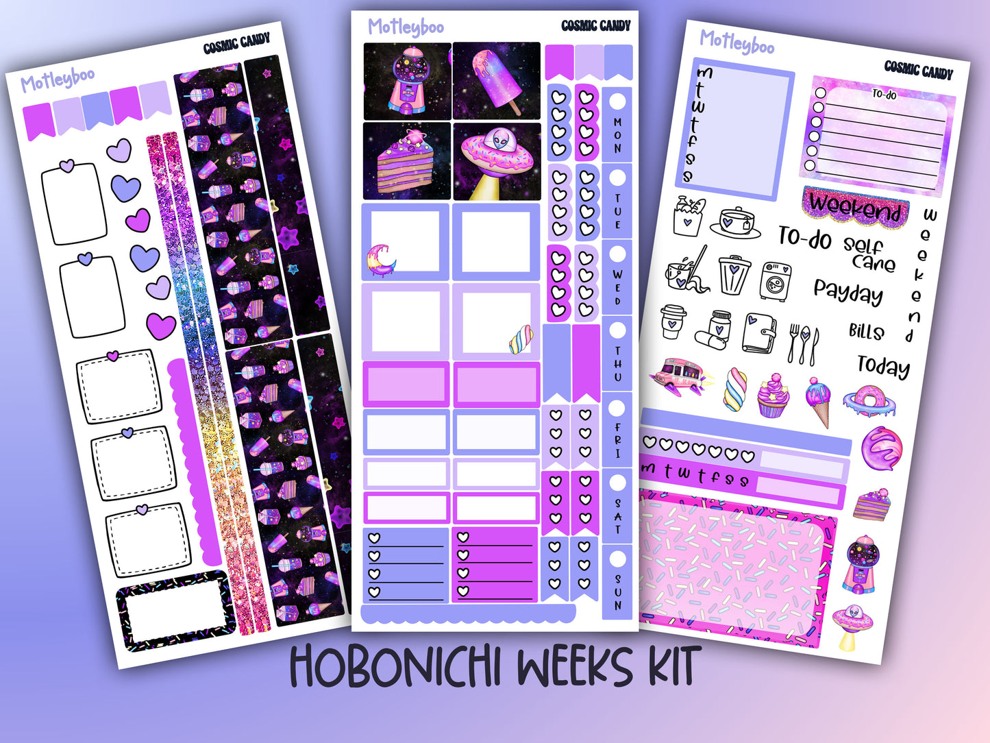 Hobonichi weeks, weekly planner sticker kit, cosmic candy