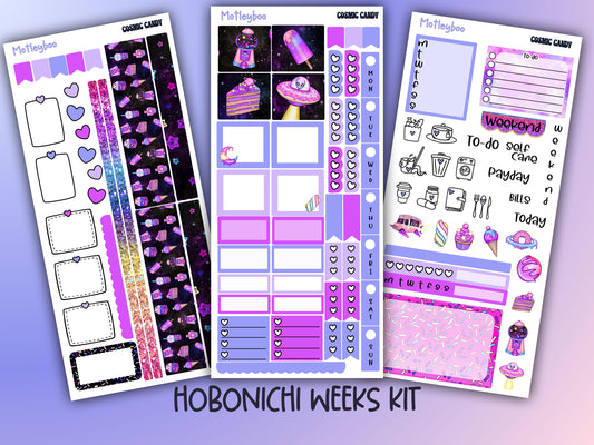 Hobonichi weeks, weekly planner sticker kit, cosmic candy