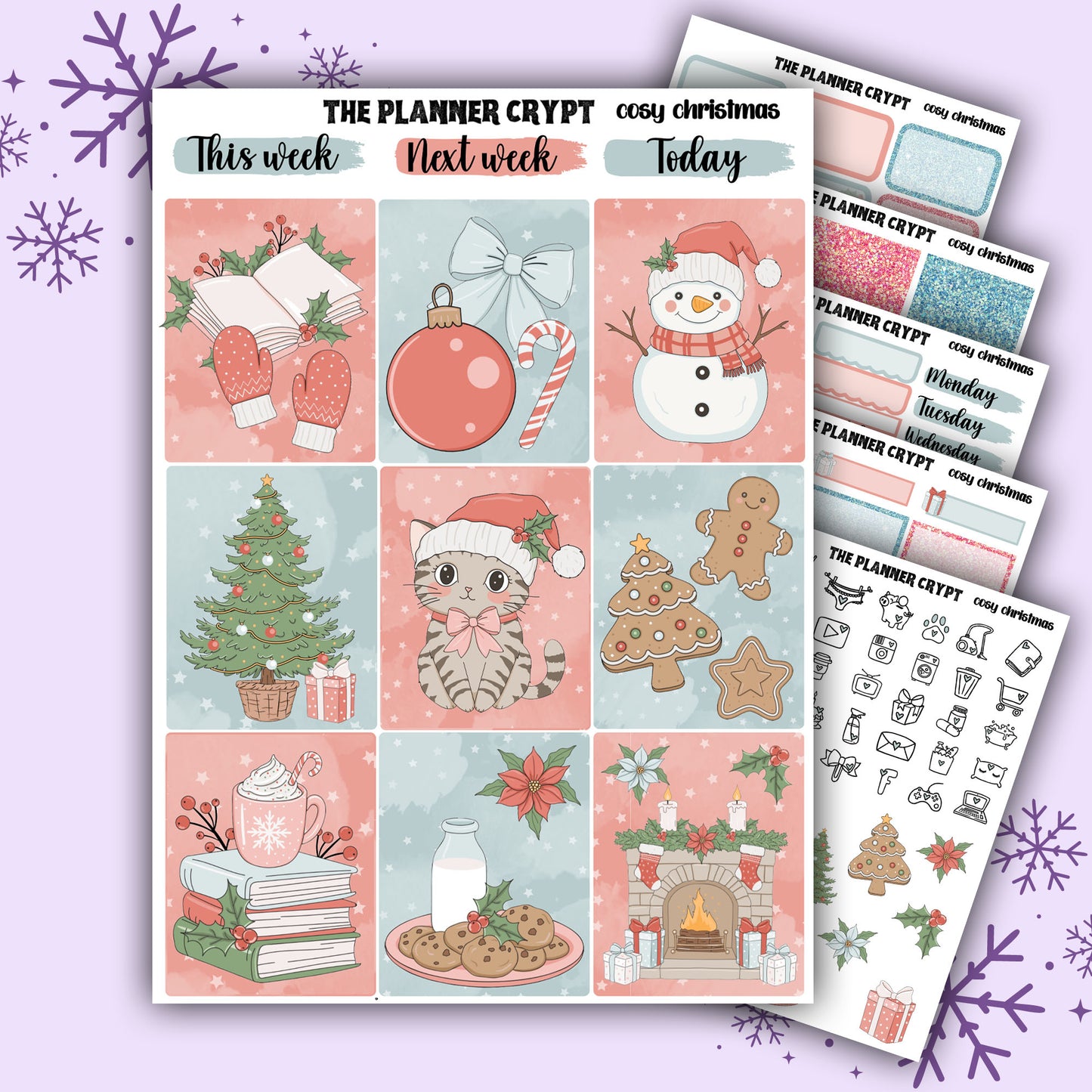Christmas weekly planner sticker kit, cosy Christmas
